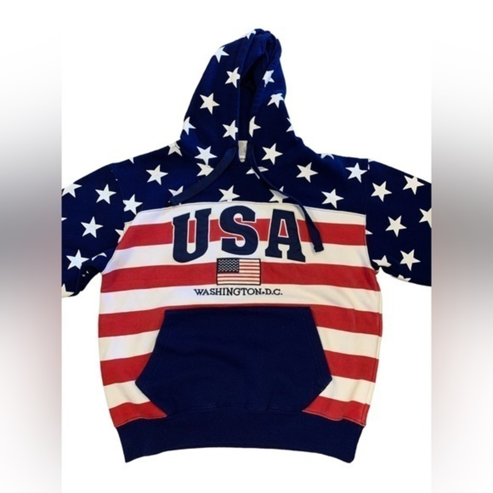 Vtg 90's USA Washington DC Patriotic Hooded Sweatshirt Unisex Size Medium